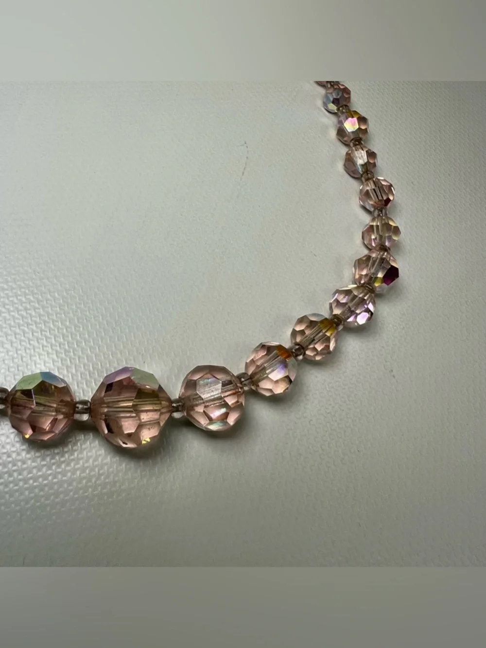 Vintage Crystal Bead Necklace, Aurora Borealis Faceted Glass Beads - Picture 4 of 6